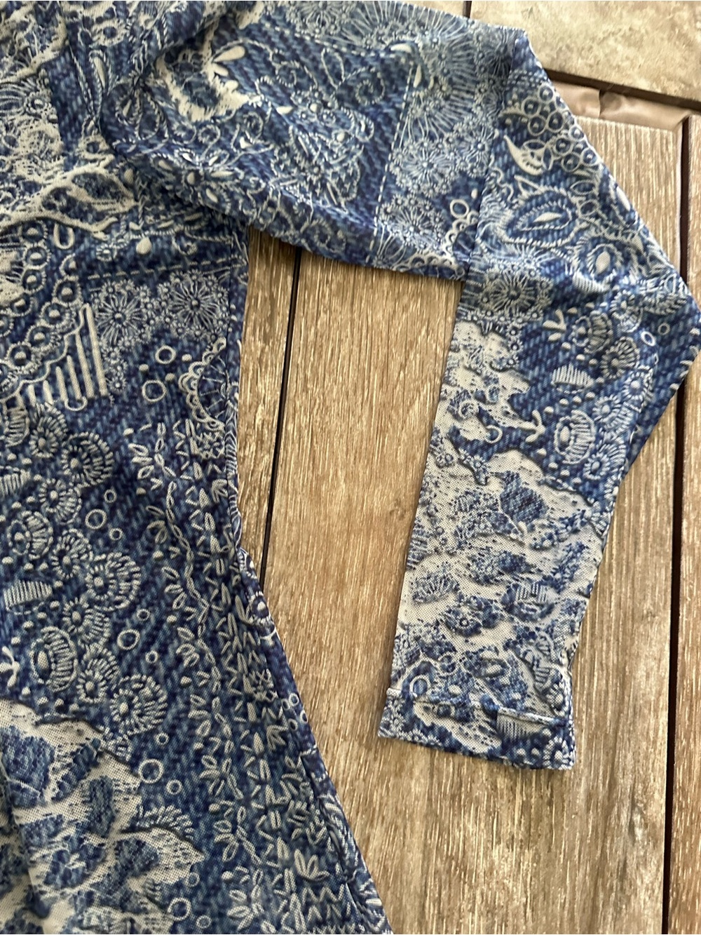 Johnny Was Blue Paisley Lace-Inspired Sheer Long Sleeve Top - Picture 3 of 10